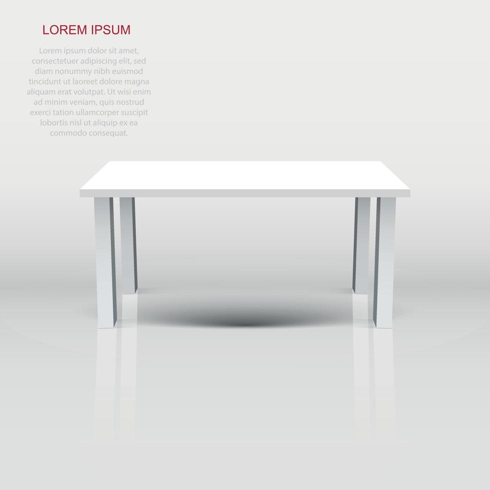 Vector 3d table for object presentation. Empty white top table isolated on white background.