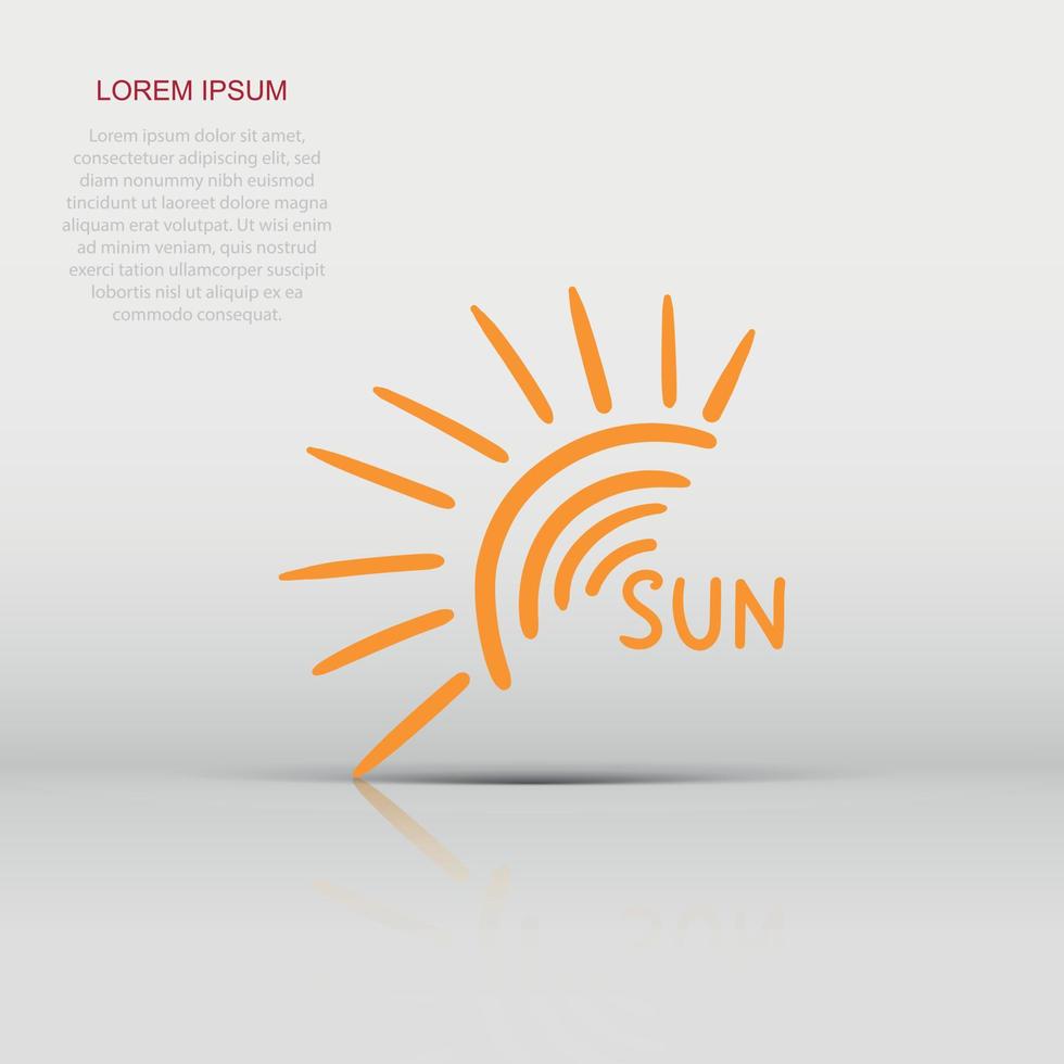 Vector hand drawn sun icon in flat style. Summer sign illustration pictogram. Sun business concept.