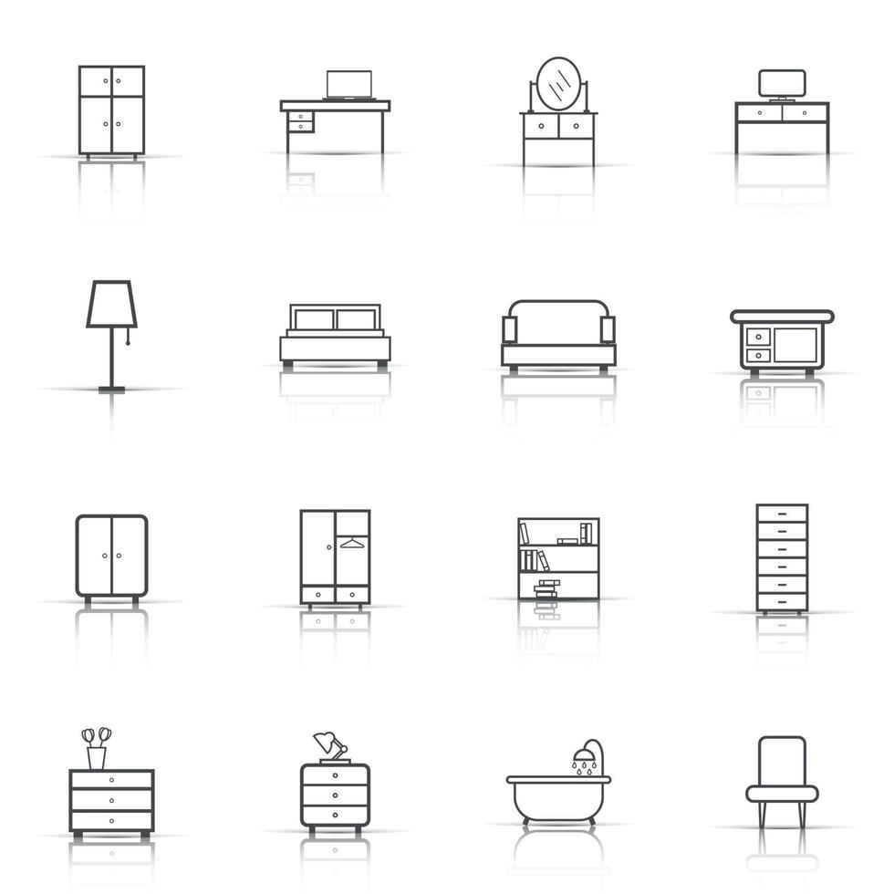 Furniture icons set. Flat vector illustration on white background. Universal icon for web design.