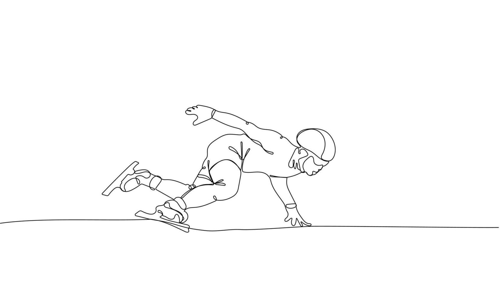 Continuous one line drawing of Speed skating athlete vector