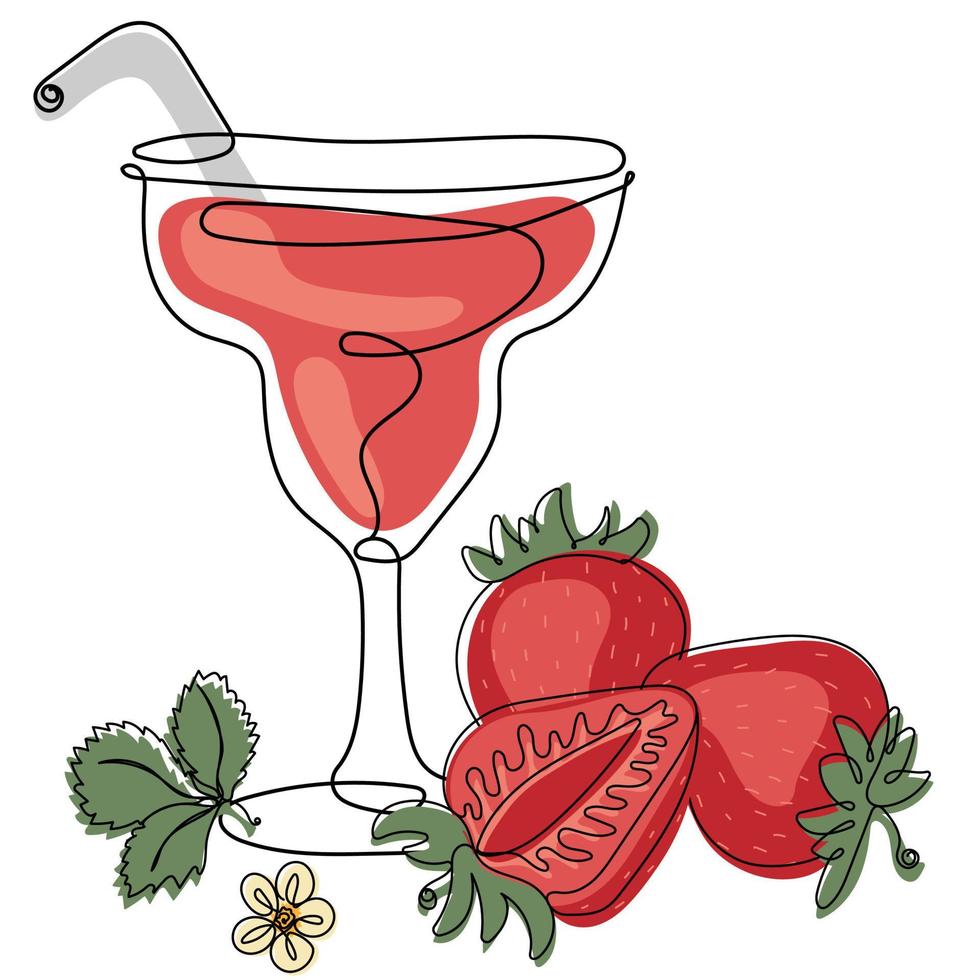 Continuous one line drawing of Strawberry smoothie vector