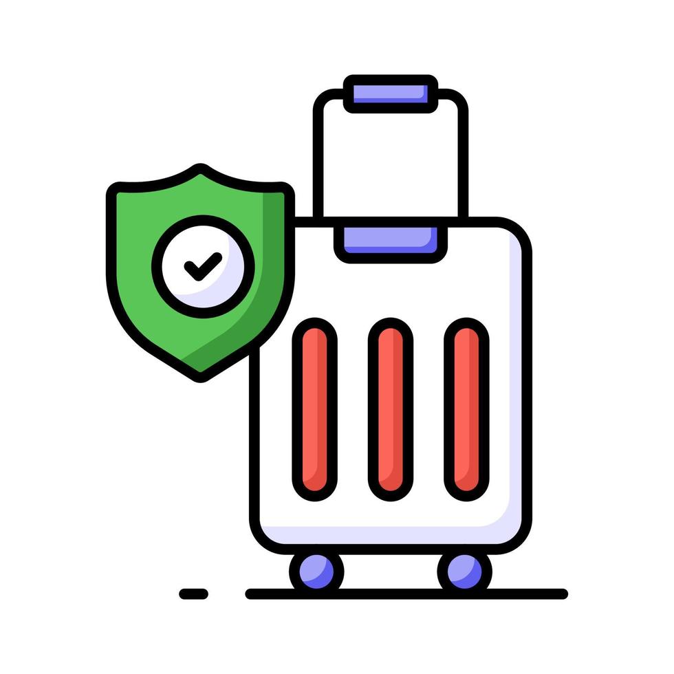 Security shield on attache case denoting vector of luggage security, luggage insurance icon