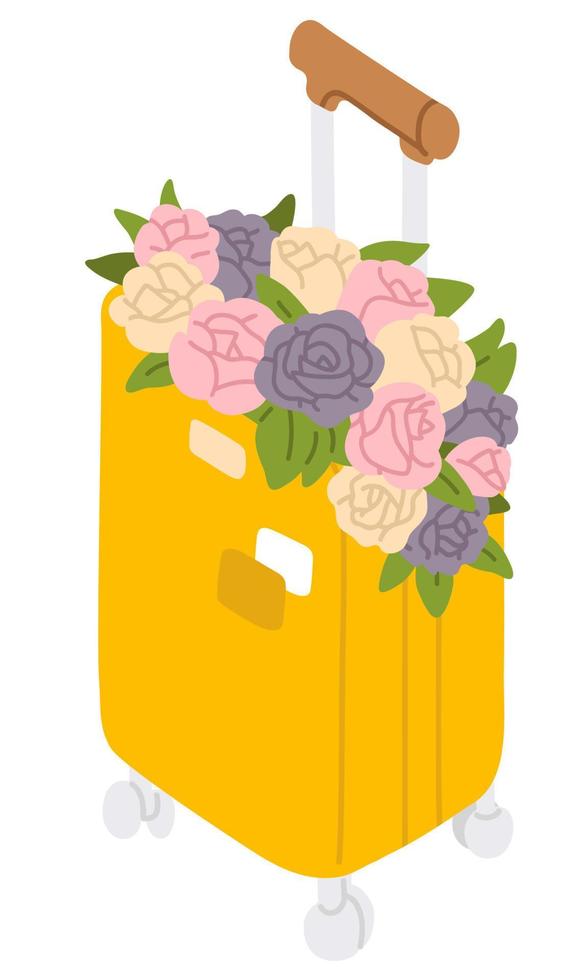 cartoon suitcases and flowers on it vector