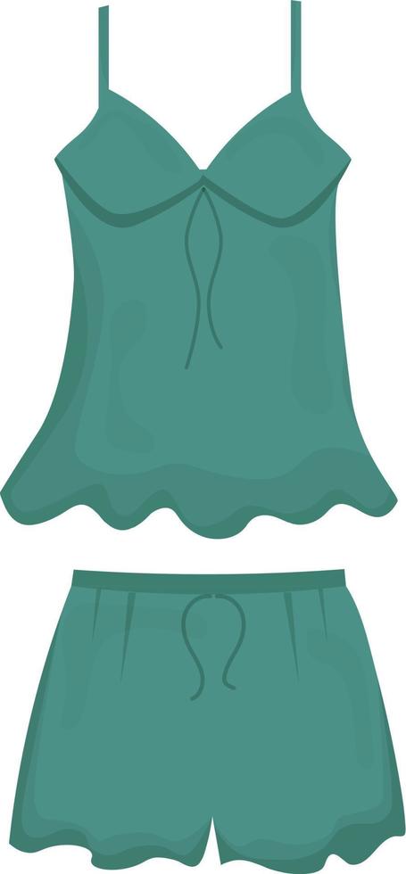 Woman pajama with top and shorts. Vector illustration of sleepwear.