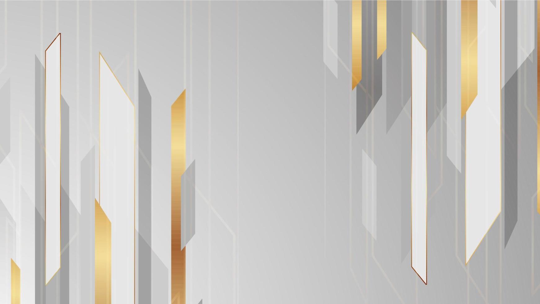 Abstract white and grey background in geometric style. There are gold segments to show a luxury design. Vector illustration template for web banner, business presentation.