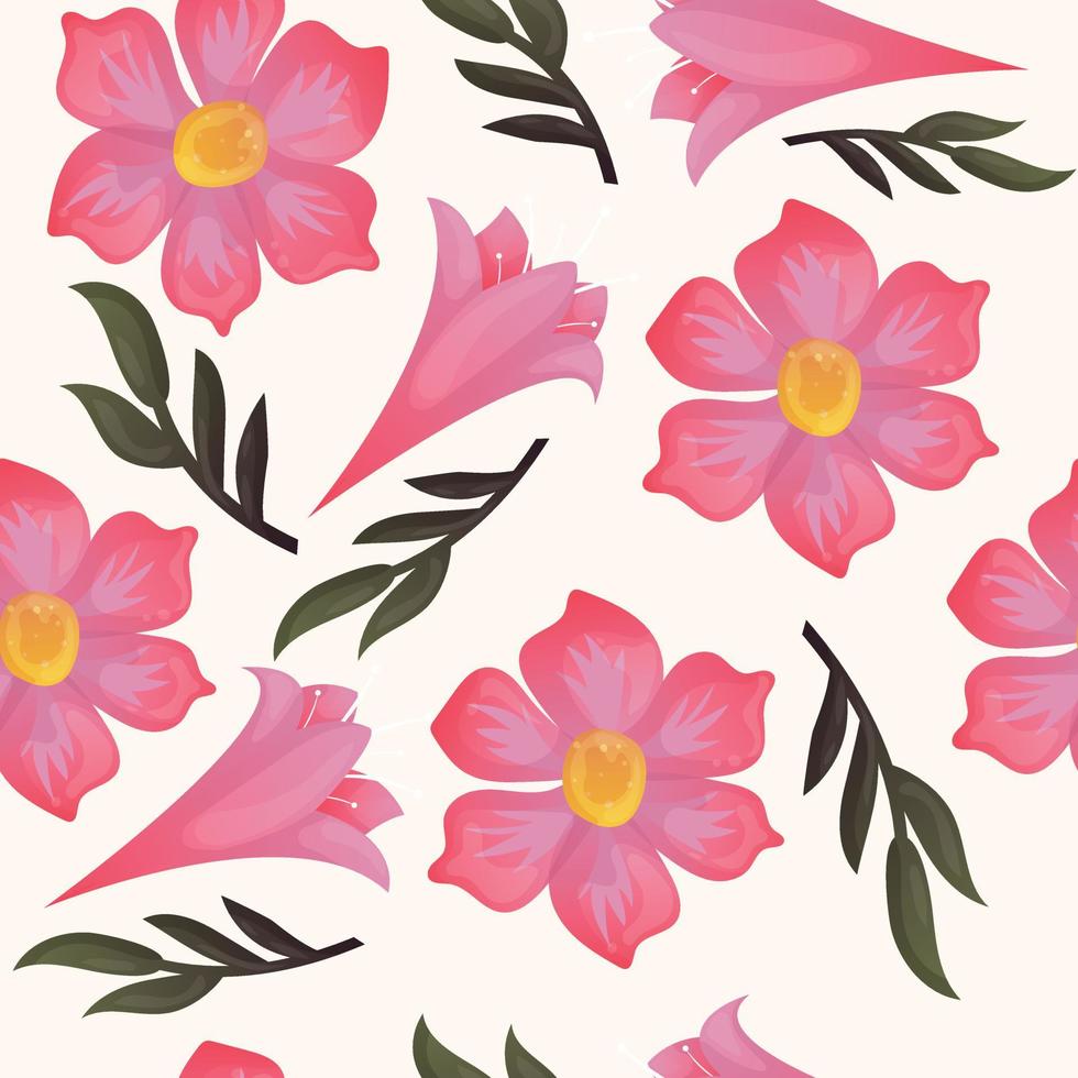 Seamless floral pattern with pink flowers and leaves on a white background. Bright seamless pattern with flowers for a florist or flower shop. Floral background for postcard vector