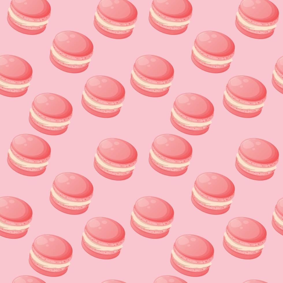 Seamless pattern with pink cute cartoon macaroons on a pink background. Bright seamless pattern with sweets for confectioner or postcard. Sweet background for candy store vector