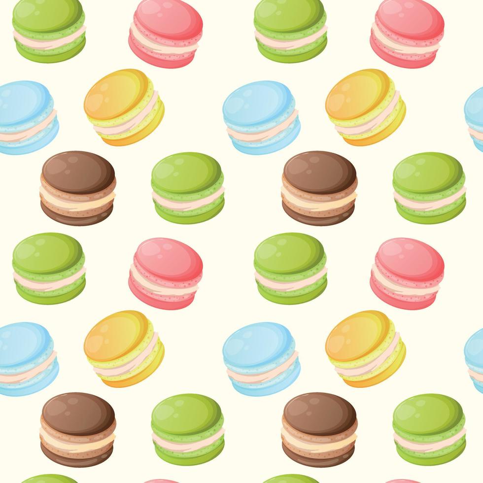 Seamless pattern with colorful cute cartoon macaroons on a white background. Bright seamless pattern with sweets for confectioner or postcard. Sweet background for candy store vector