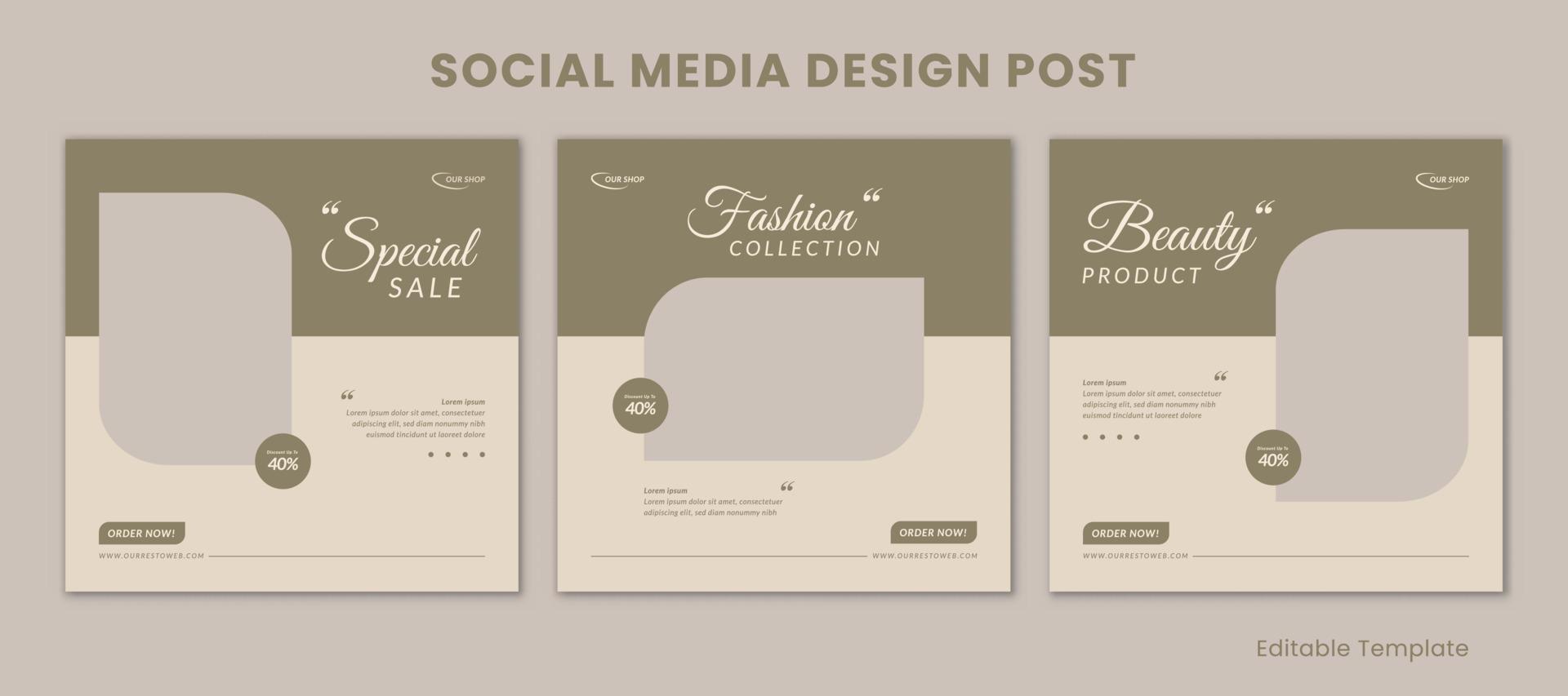 Set of 3 Editable Templates Social Media Design Post with Pastel and Aesthetic Style. Suitable for Sale Banner, Branding, Promotion, Presentation, Advertising, Fashion, Beauty, bakery vector