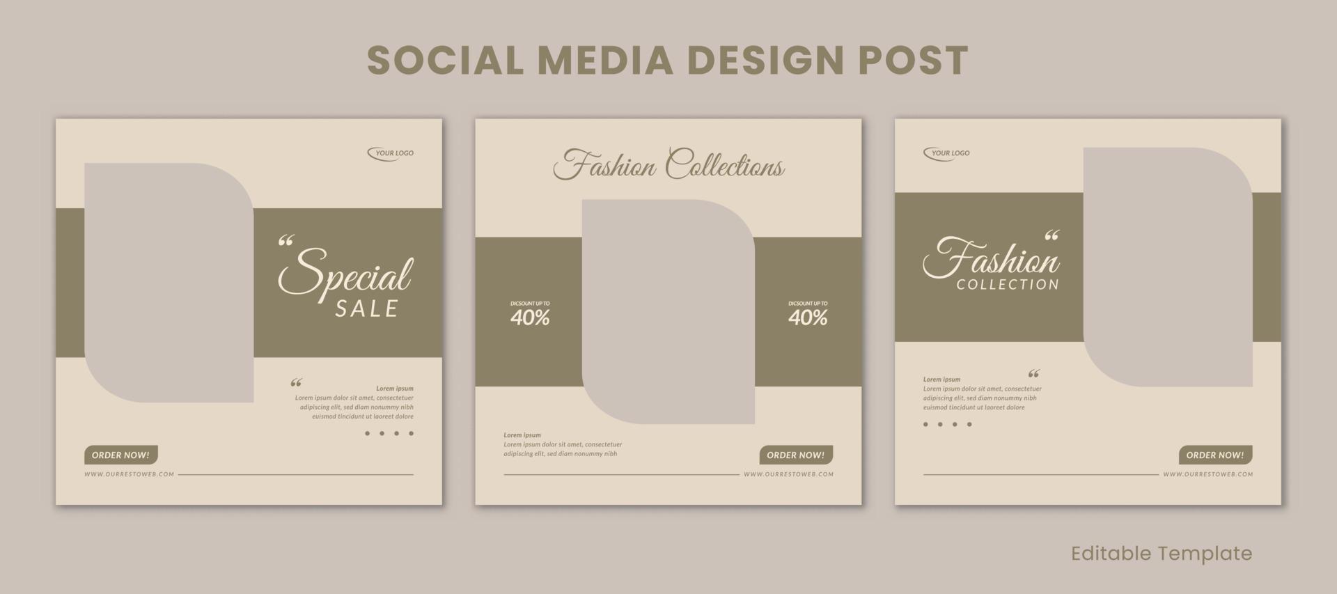 Set of 3 Editable Templates Social Media Design Post with Pastel and Aesthetic Style. Suitable for Sale Banner, Branding, Promotion, Presentation, Advertising, Fashion, Beauty, bakery vector