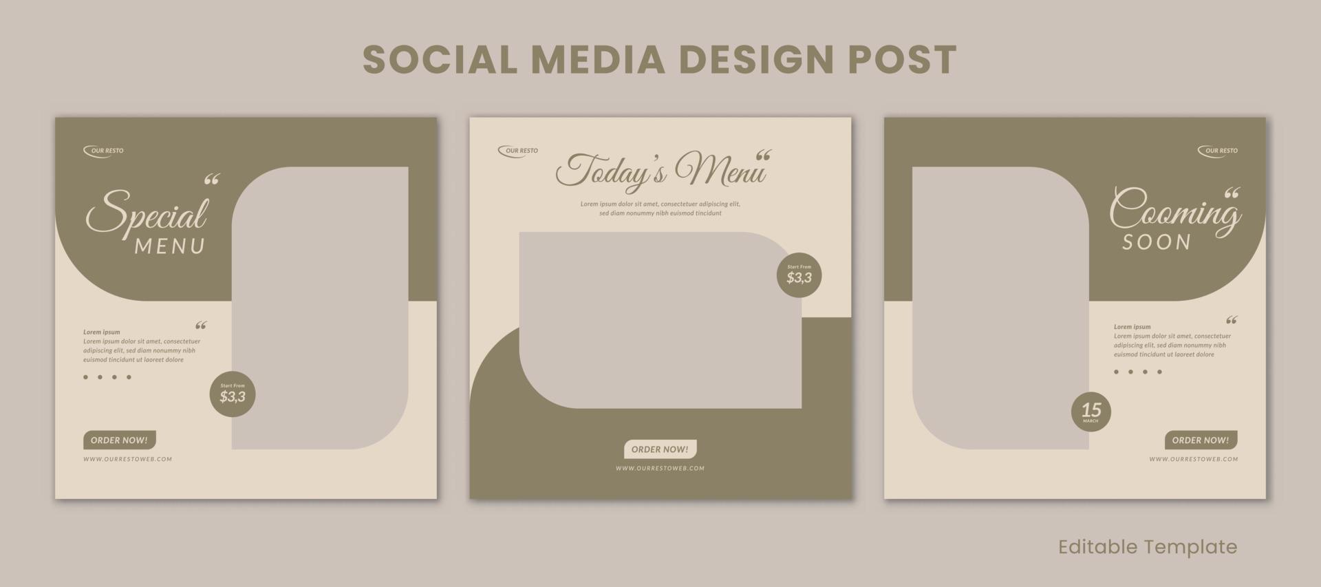 Set of 3 Editable Templates Social Media Design Post with Pastel and Aesthetic Style. Suitable for Sale Banner, Branding, Promotion, Presentation, Advertising, Fashion, Beauty, bakery vector