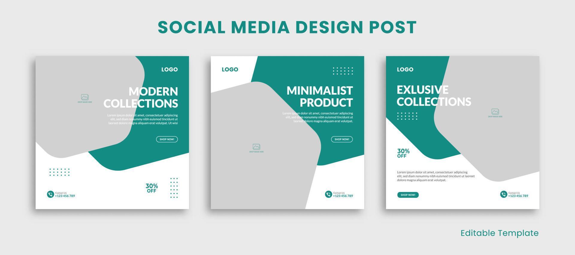 Set of Editable Template Social Media Design Post with Hexagon Shape in Minimalist Style. Suitable Post, Sale Banner, Ads, Promotions, Product, Business, School, Company, Travel, Furniture vector