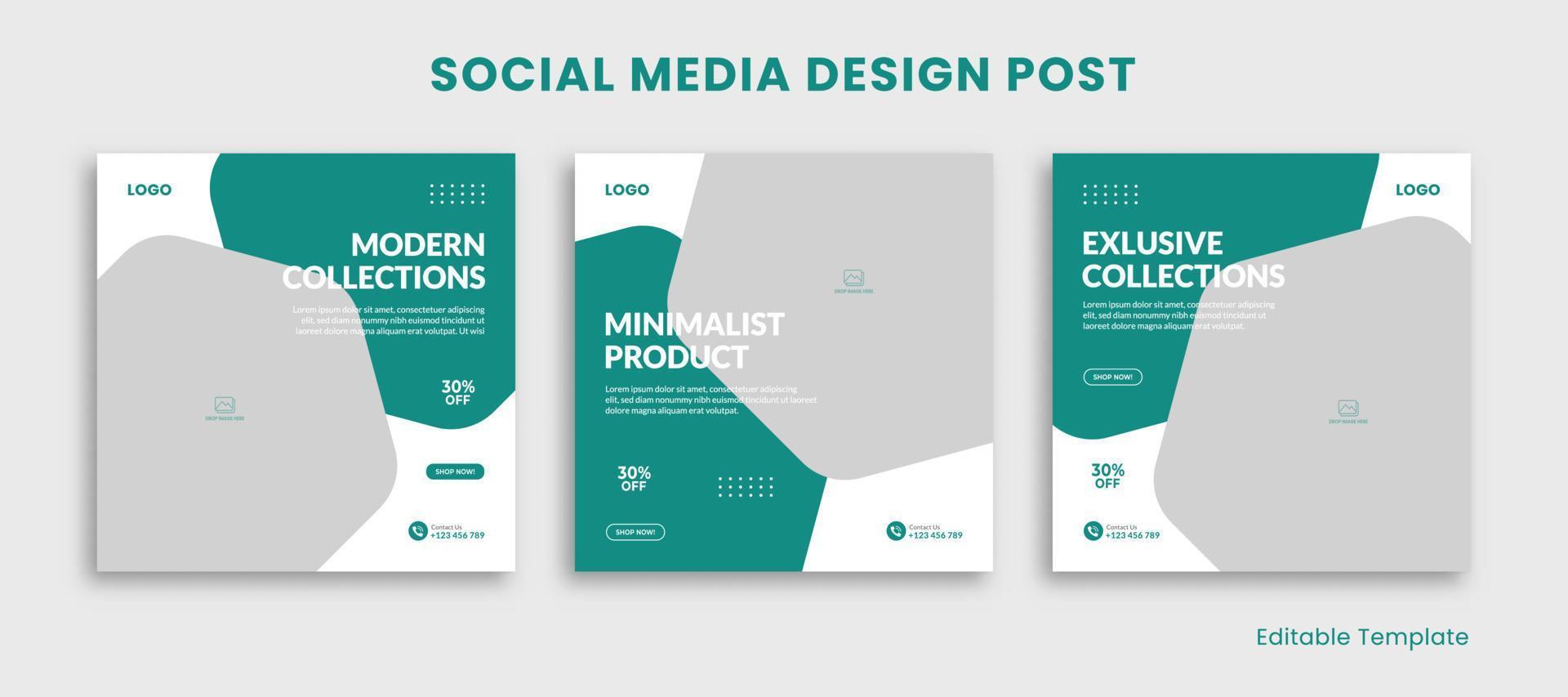 Set of Editable Template Social Media Design Post with Hexagon Shape in Minimalist Style. Suitable Post, Sale Banner, Ads, Promotions, Product, Business, School, Company, Travel, Furniture vector