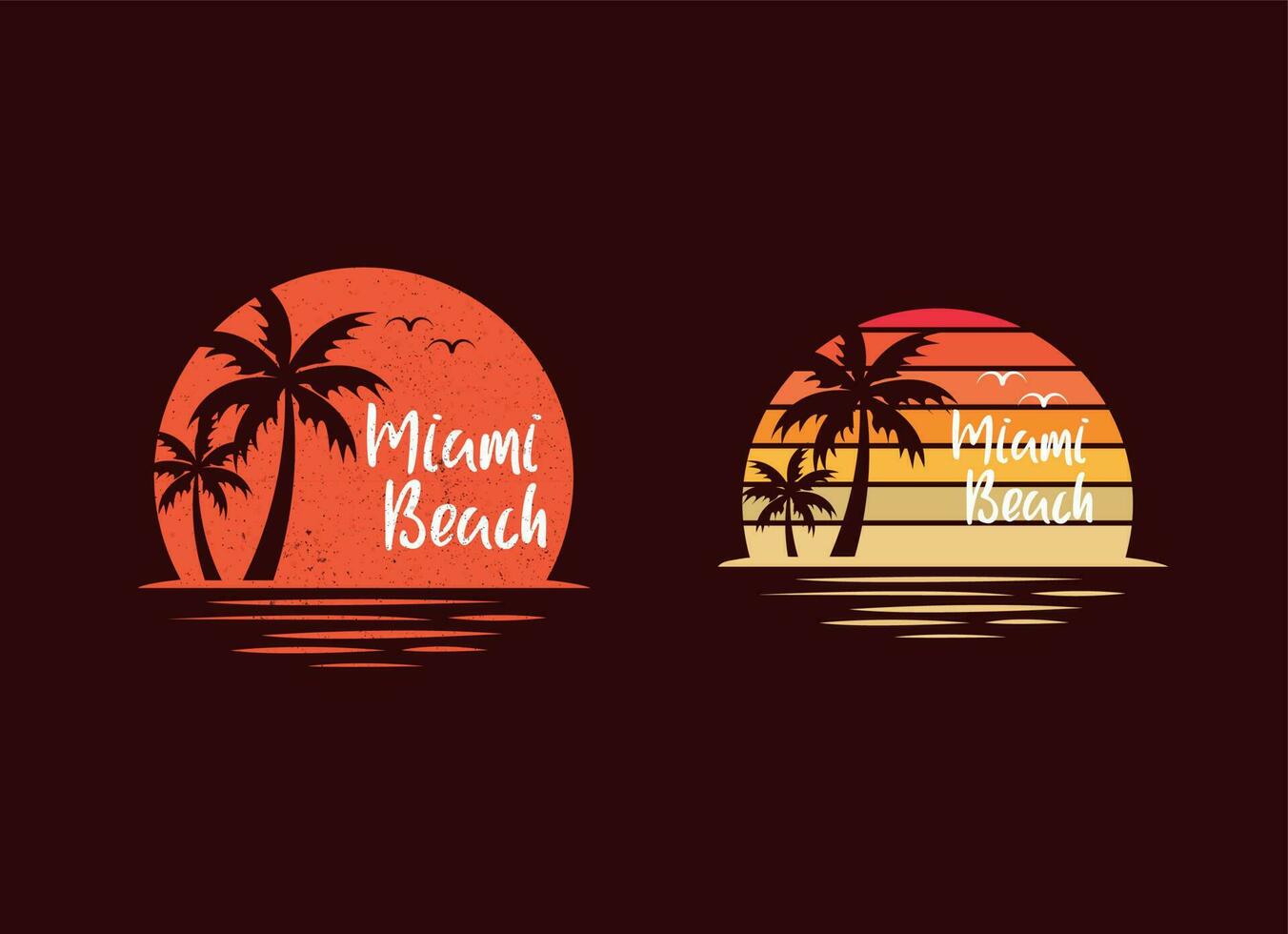 Miami puesta de sol. camiseta y vestir vector diseño, imprimir, tipografía, póster, emblema con palma arboles puesta de sol logo diseño