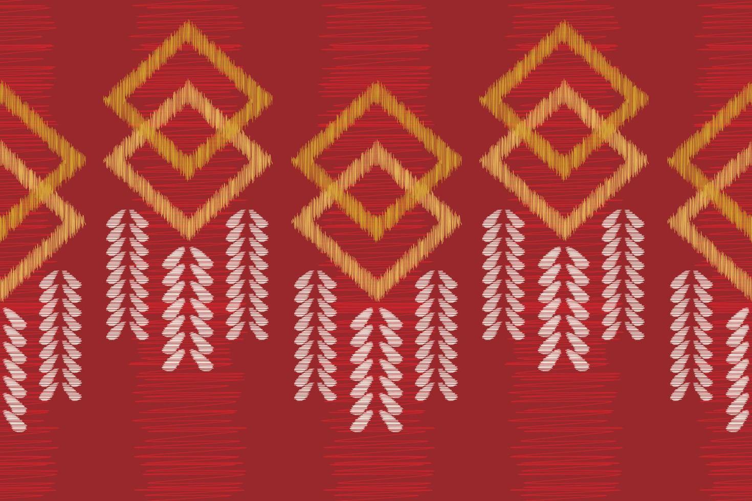 Ethnic Ikat fabric pattern geometric style.African Ikat embroidery Ethnic oriental pattern red background. Abstract,vector,illustration.For texture,clothing,scraf,decoration,carpet. vector