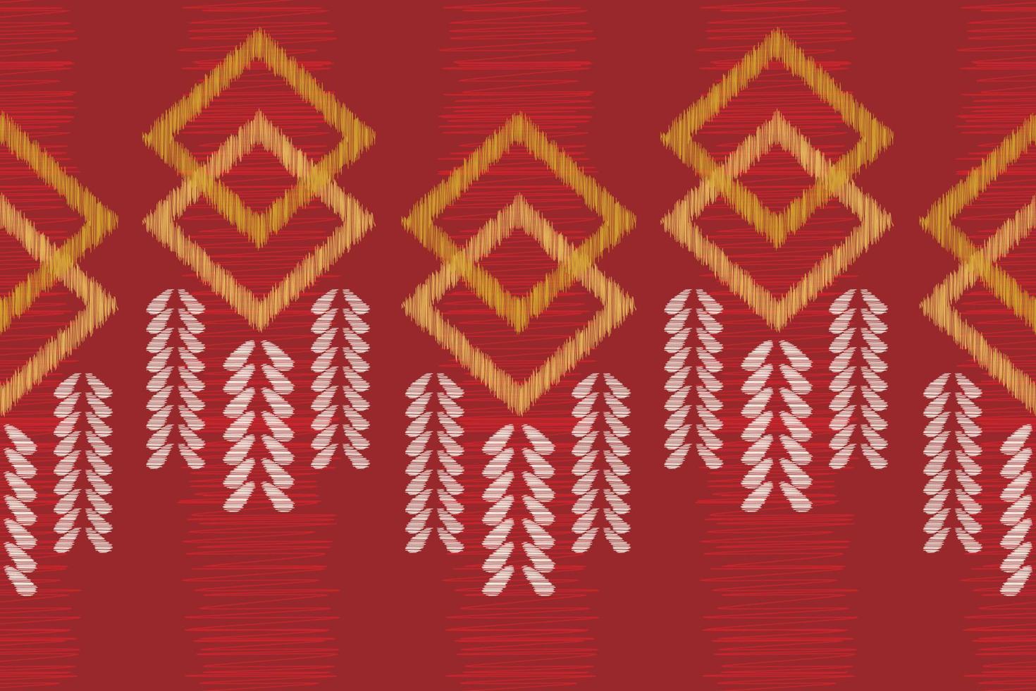 Ethnic Ikat fabric pattern geometric style.African Ikat embroidery Ethnic oriental pattern red background. Abstract,vector,illustration.For texture,clothing,scraf,decoration,carpet. vector