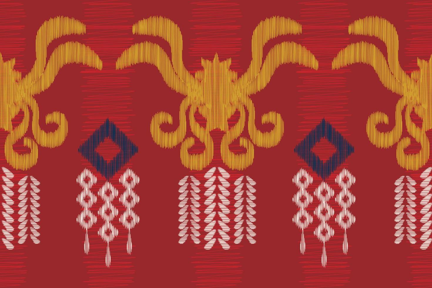 Ethnic Ikat fabric pattern geometric style.African Ikat embroidery Ethnic oriental pattern red background. Abstract,vector,illustration.For texture,clothing,scraf,decoration,carpet. vector