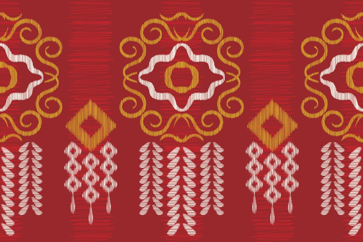 Ethnic Ikat fabric pattern geometric style.African Ikat embroidery Ethnic oriental pattern red background. Abstract,vector,illustration.For texture,clothing,scraf,decoration,carpet. vector