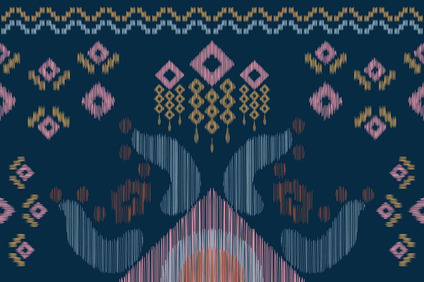 Ethnic Ikat fabric pattern geometric style.African Ikat embroidery Ethnic oriental pattern navy blue background. Abstract,vector,illustration.For texture,clothing,scraf,decoration,carpet. vector