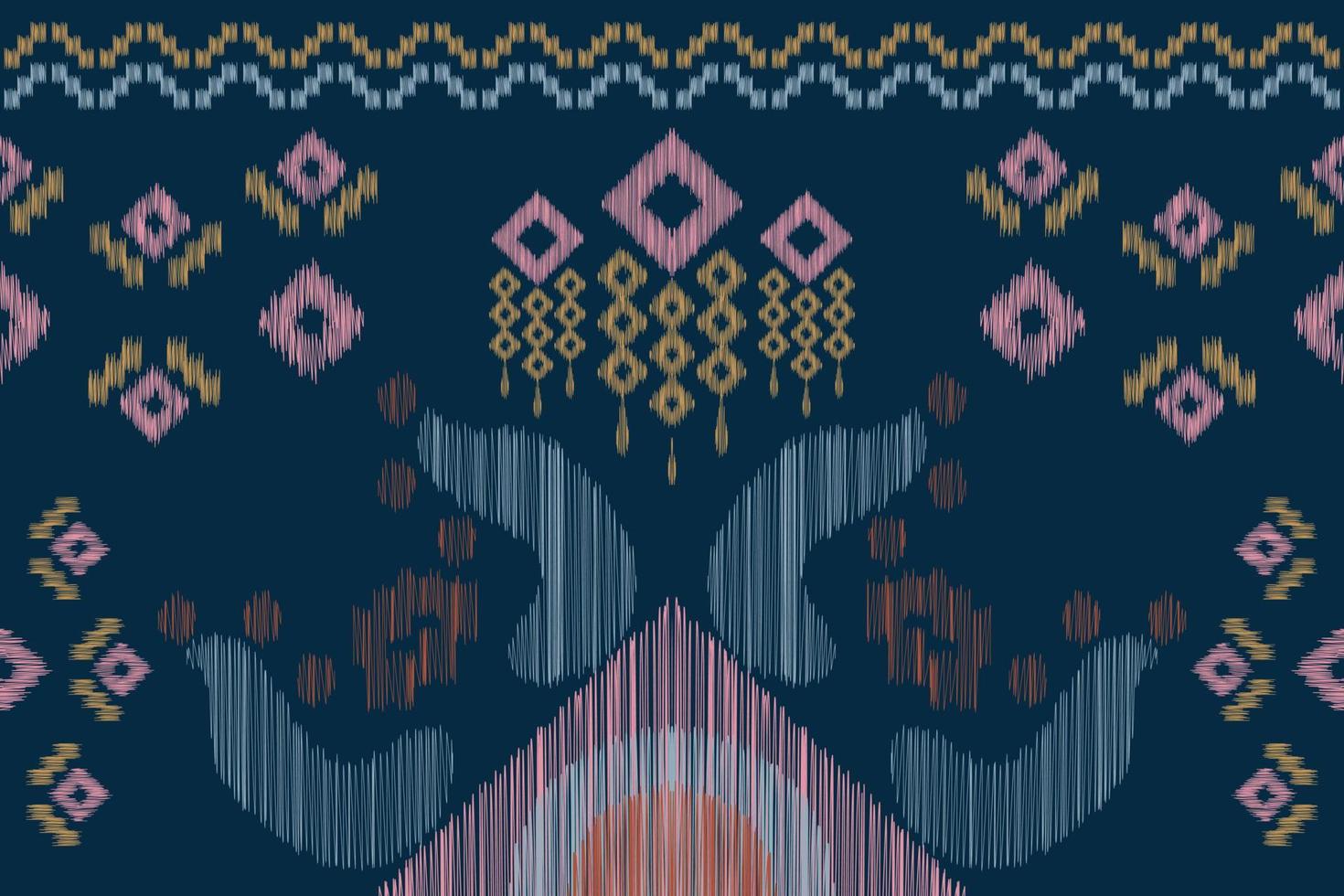 Ethnic Ikat fabric pattern geometric style.African Ikat embroidery Ethnic oriental pattern navy blue background. Abstract,vector,illustration.For texture,clothing,scraf,decoration,carpet. vector