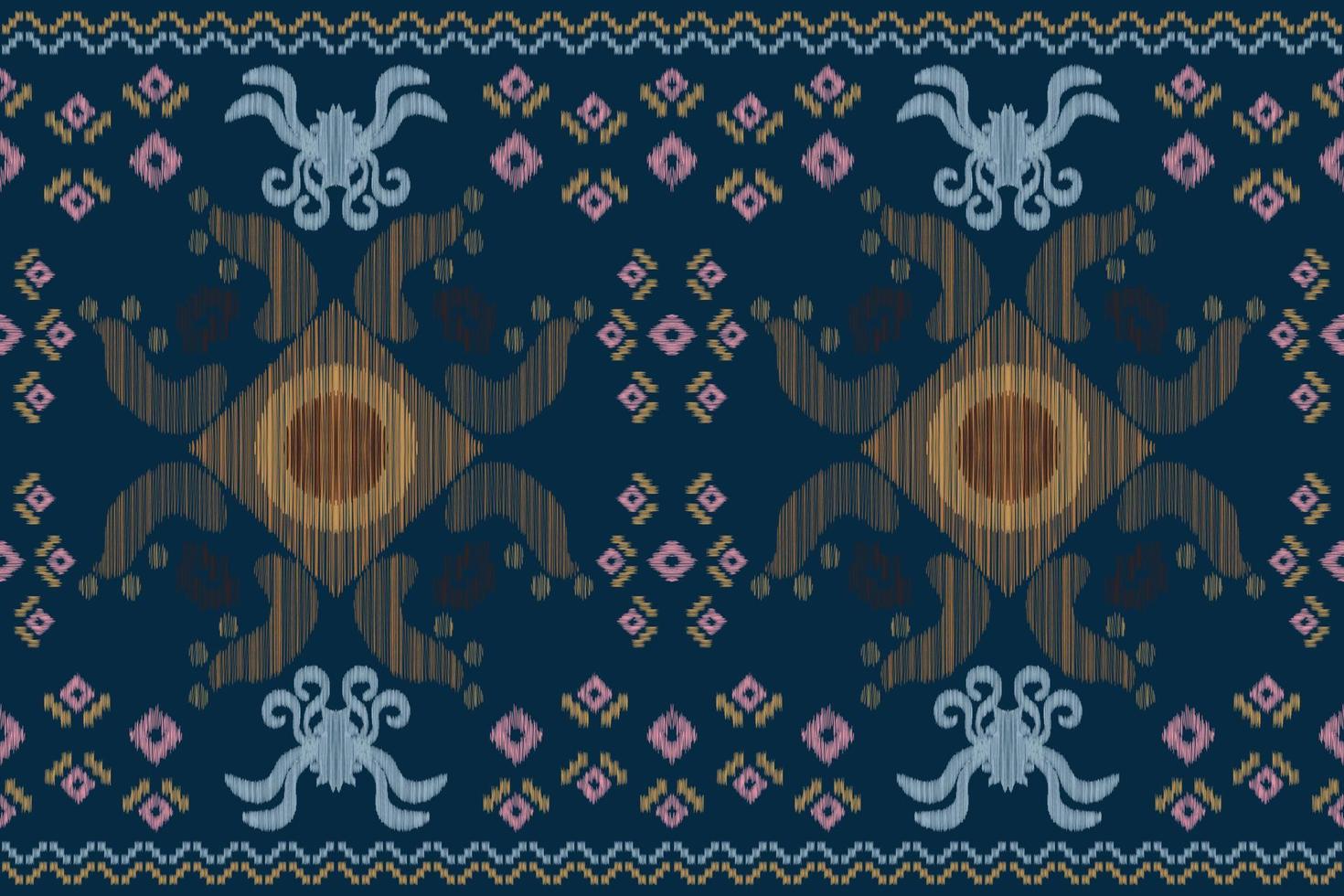 Ethnic Ikat fabric pattern geometric style.African Ikat embroidery Ethnic oriental pattern navy blue background. Abstract,vector,illustration.For texture,clothing,scraf,decoration,carpet. vector