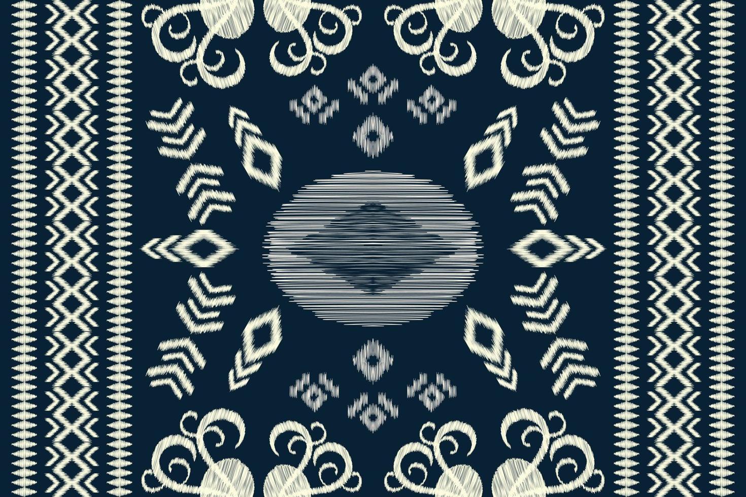 Ethnic Ikat fabric pattern geometric style.African Ikat embroidery Ethnic oriental pattern navy blue background. Abstract,vector,illustration.For texture,clothing,scraf,decoration,carpet. vector