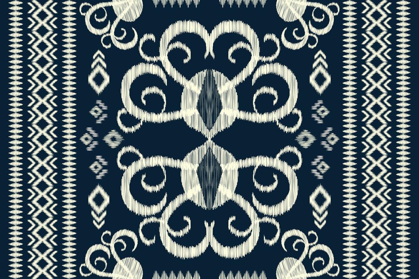 Ethnic Ikat fabric pattern geometric style.African Ikat embroidery Ethnic oriental pattern navy blue background. Abstract,vector,illustration.For texture,clothing,scraf,decoration,carpet. vector