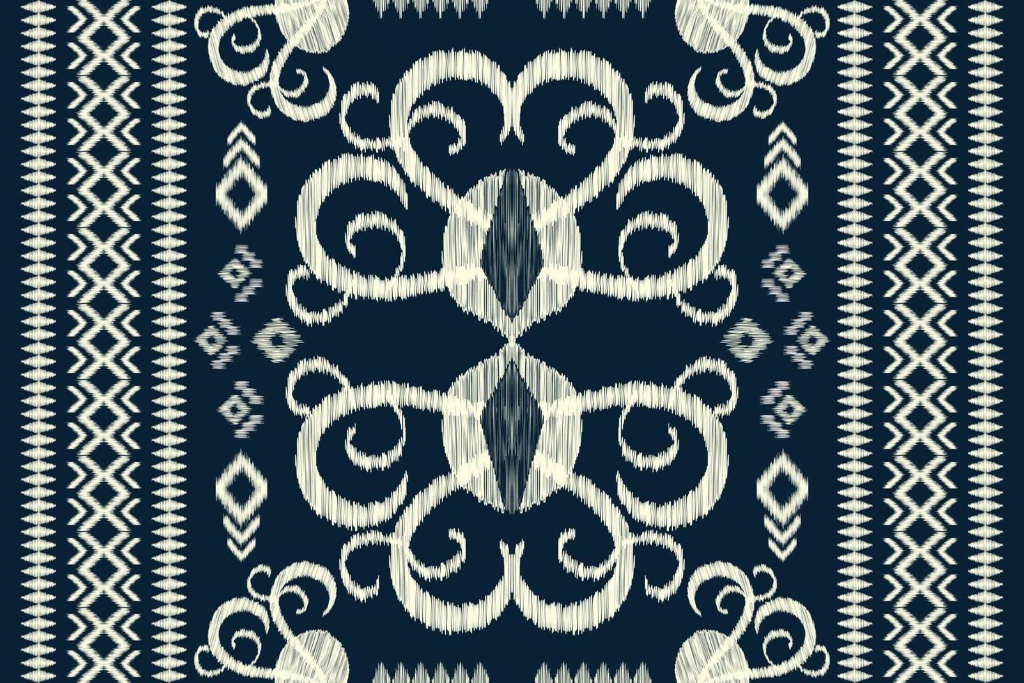 Ethnic Ikat fabric pattern geometric style.African Ikat embroidery Ethnic oriental pattern navy blue background. Abstract,vector,illustration.For texture,clothing,scraf,decoration,carpet. vector