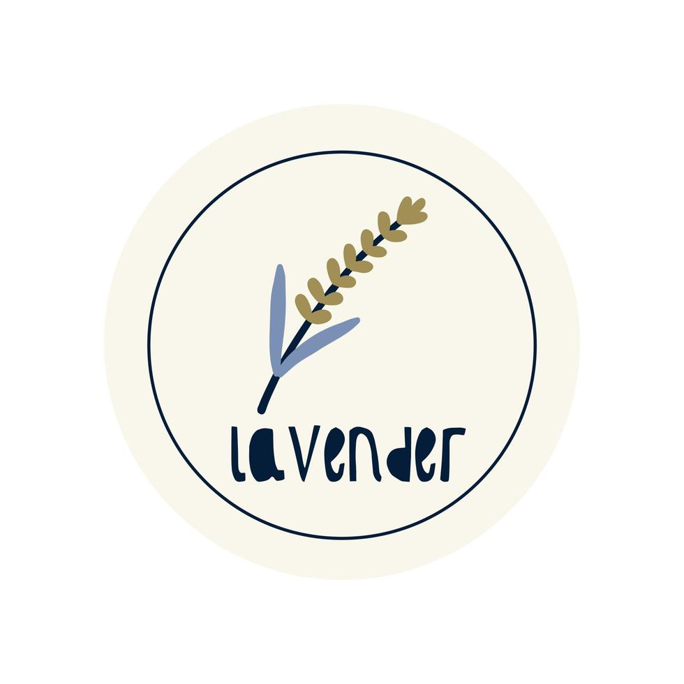 Hand Drawn circle illustrated sticker label spice herb lavender vector