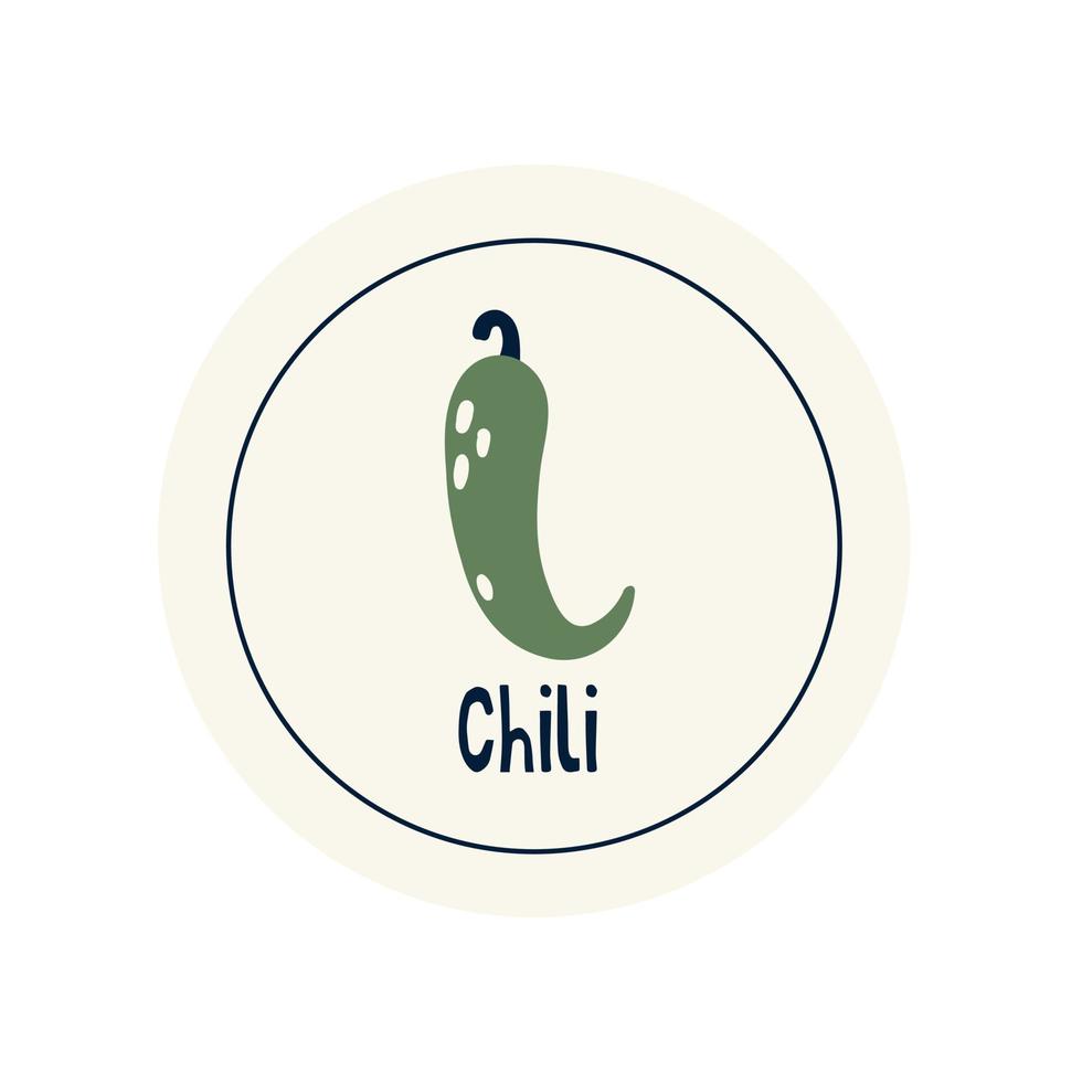 Hand Drawn circle illustrated sticker label spice herb chili vector