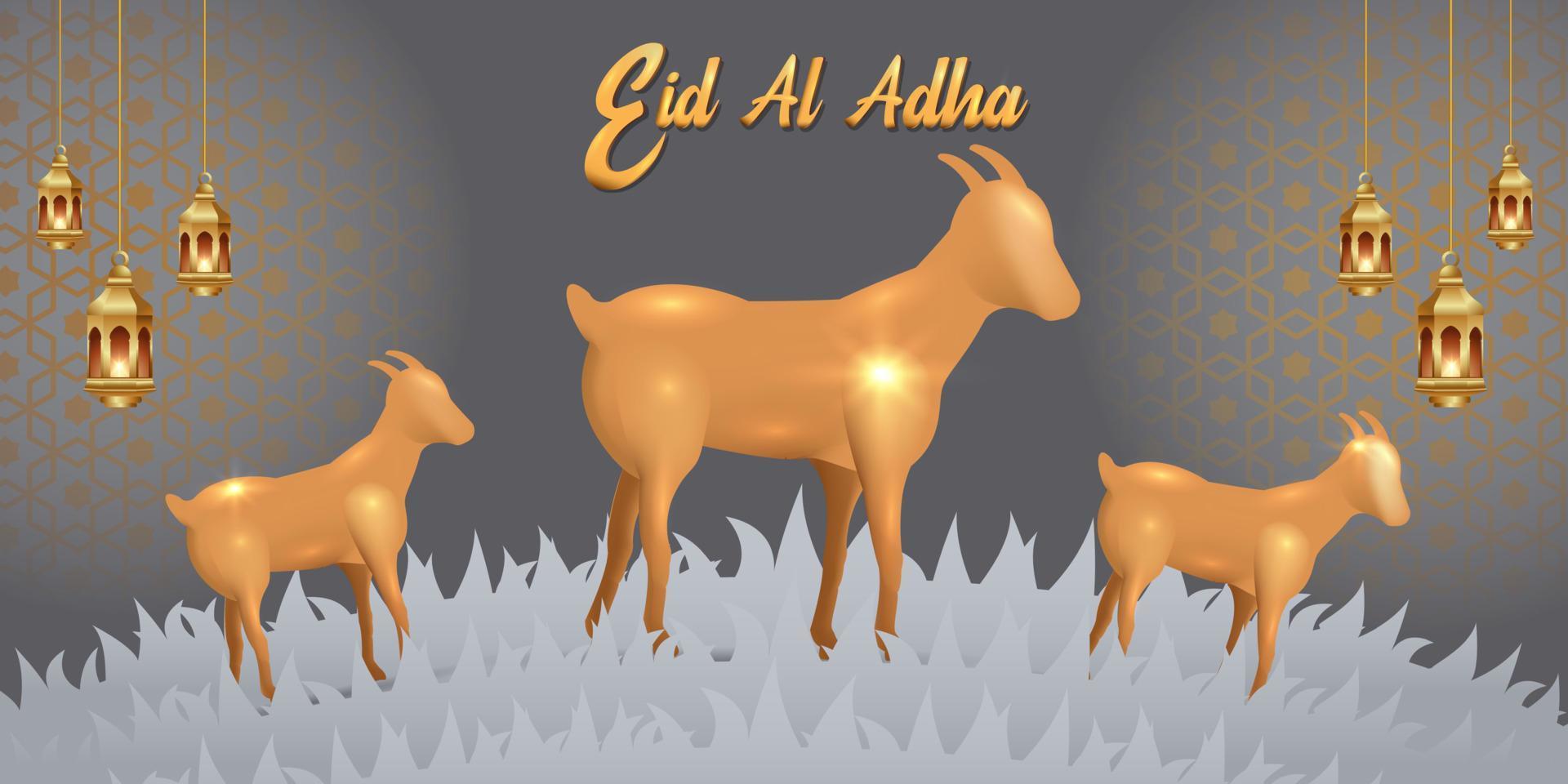 Eid Al Adha Mubarak the celebration of Muslim community festival background design.Vector Illustration. Gray background. vector