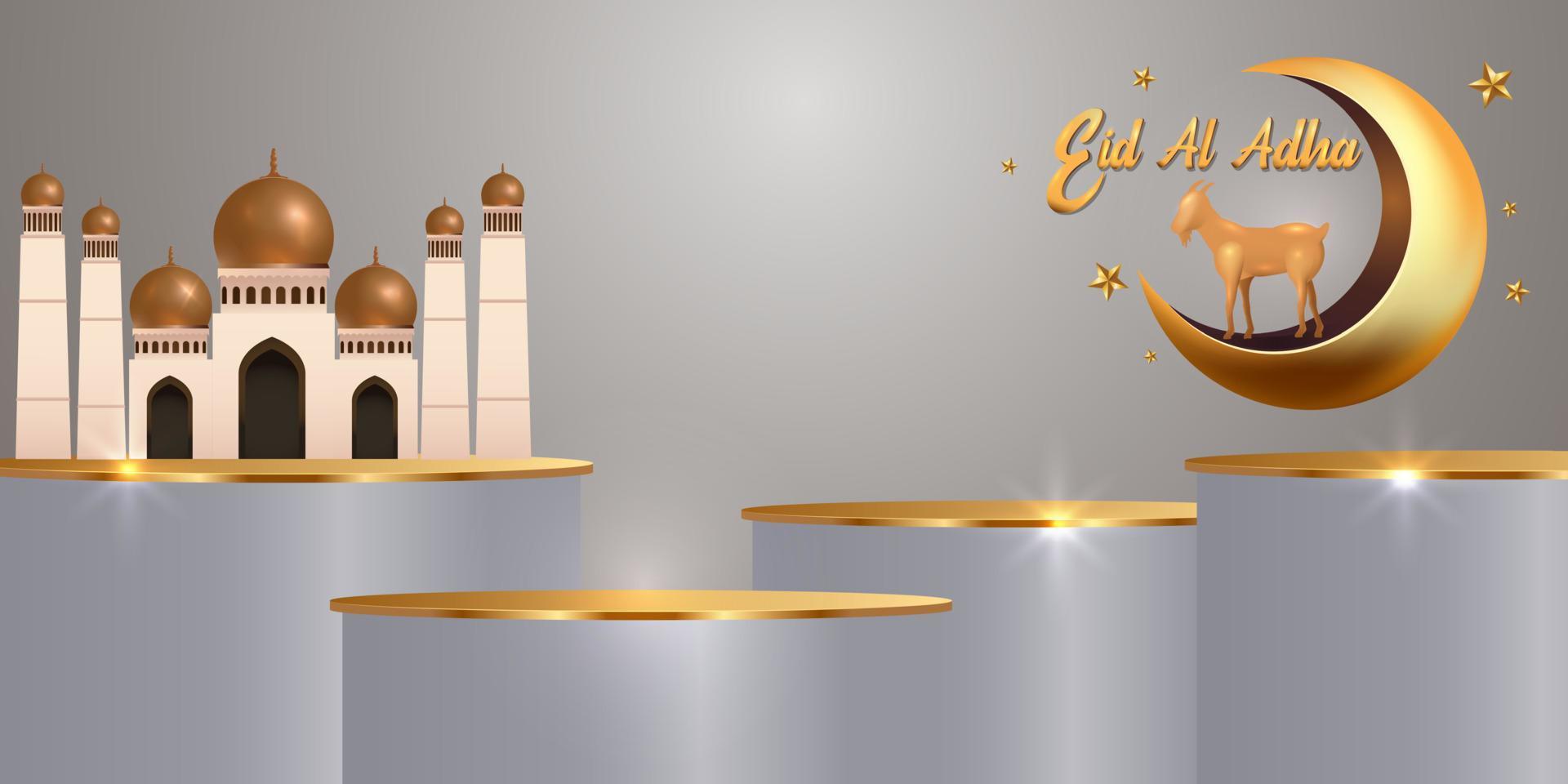Eid Al Adha Mubarak the celebration of Muslim community festival background design.Vector Illustration. Gray background. vector