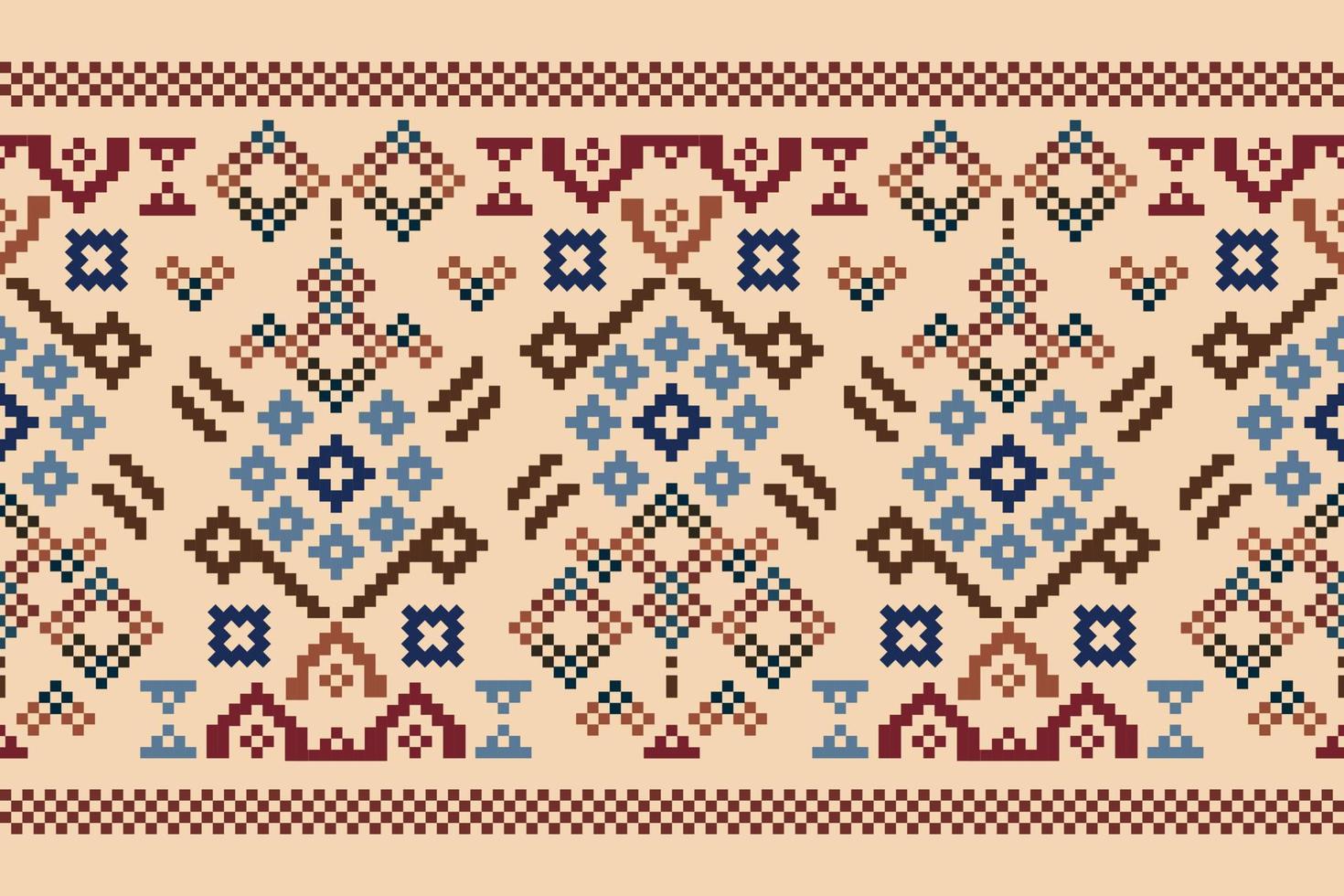 Ethnic geometric fabric pattern Cross Stitch.Ikat embroidery Ethnic oriental Pixel pattern brown cream background. Abstract,vector,illustration.For texture,clothing,wrapping,decoration,carpet. vector