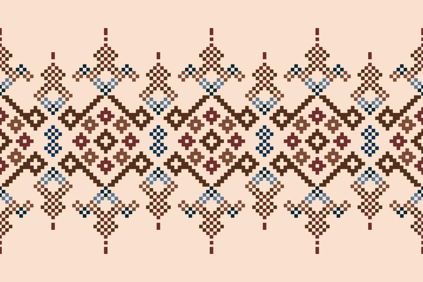 Ethnic geometric fabric pattern Cross Stitch.Ikat embroidery Ethnic oriental Pixel pattern brown cream background. Abstract,vector,illustration.For texture,clothing,wrapping,decoration,carpet. vector