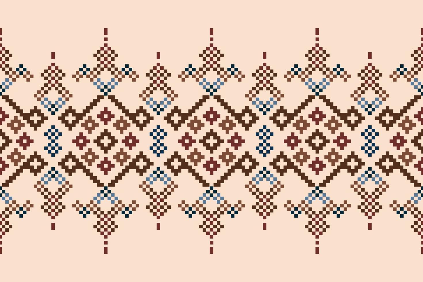 Ethnic geometric fabric pattern Cross Stitch.Ikat embroidery Ethnic oriental Pixel pattern brown cream background. Abstract,vector,illustration.For texture,clothing,wrapping,decoration,carpet. vector