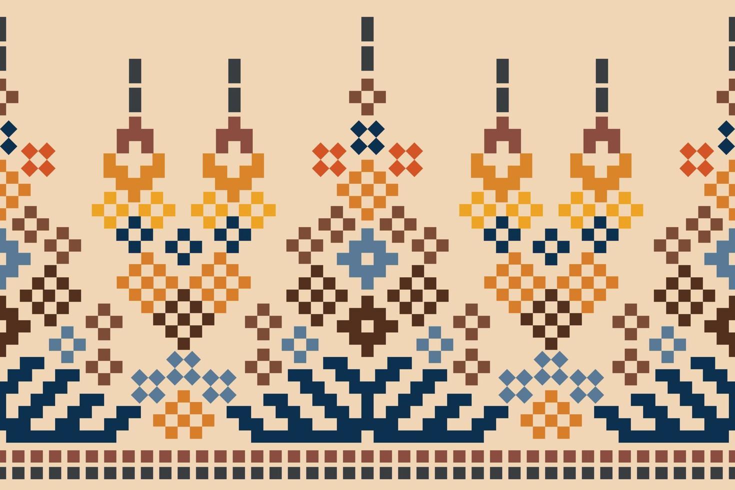 Ethnic geometric fabric pattern Cross Stitch.Ikat embroidery Ethnic oriental Pixel pattern brown cream background. Abstract,vector,illustration.For texture,clothing,wrapping,decoration,carpet. vector