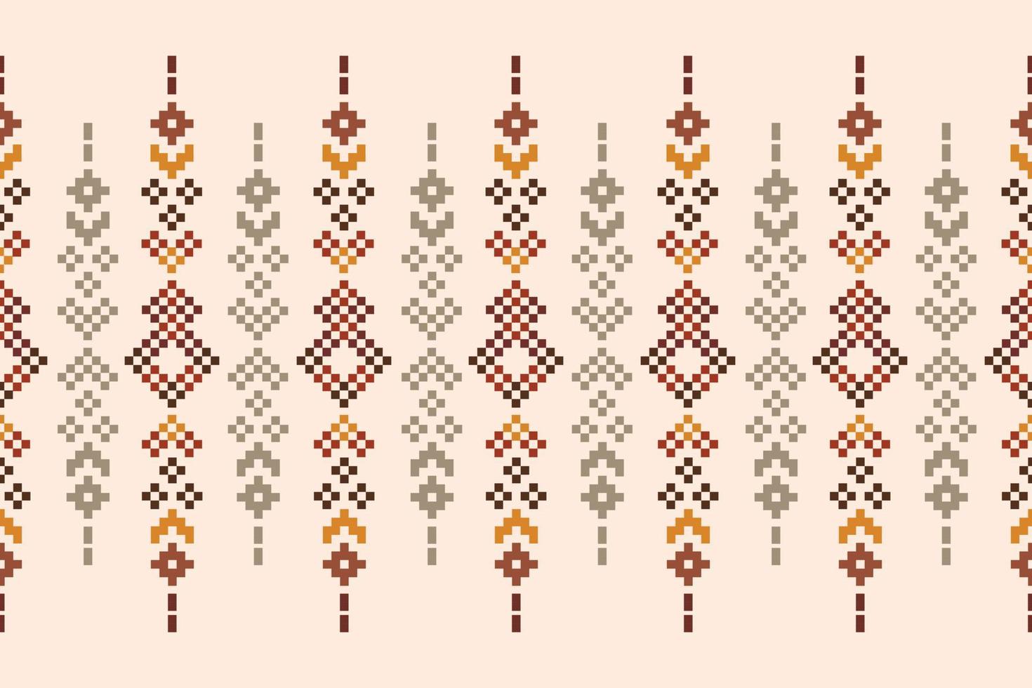 Ethnic geometric fabric pattern Cross Stitch.Ikat embroidery Ethnic oriental Pixel pattern brown cream background. Abstract,vector,illustration.For texture,clothing,wrapping,decoration,carpet. vector