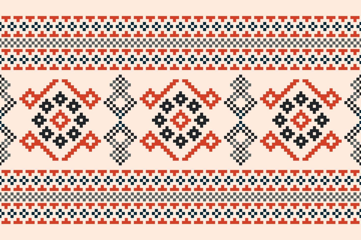 Ethnic geometric fabric pattern Cross Stitch.Ikat embroidery Ethnic oriental Pixel pattern brown cream background. Abstract,vector,illustration.For texture,clothing,wrapping,decoration,carpet. vector