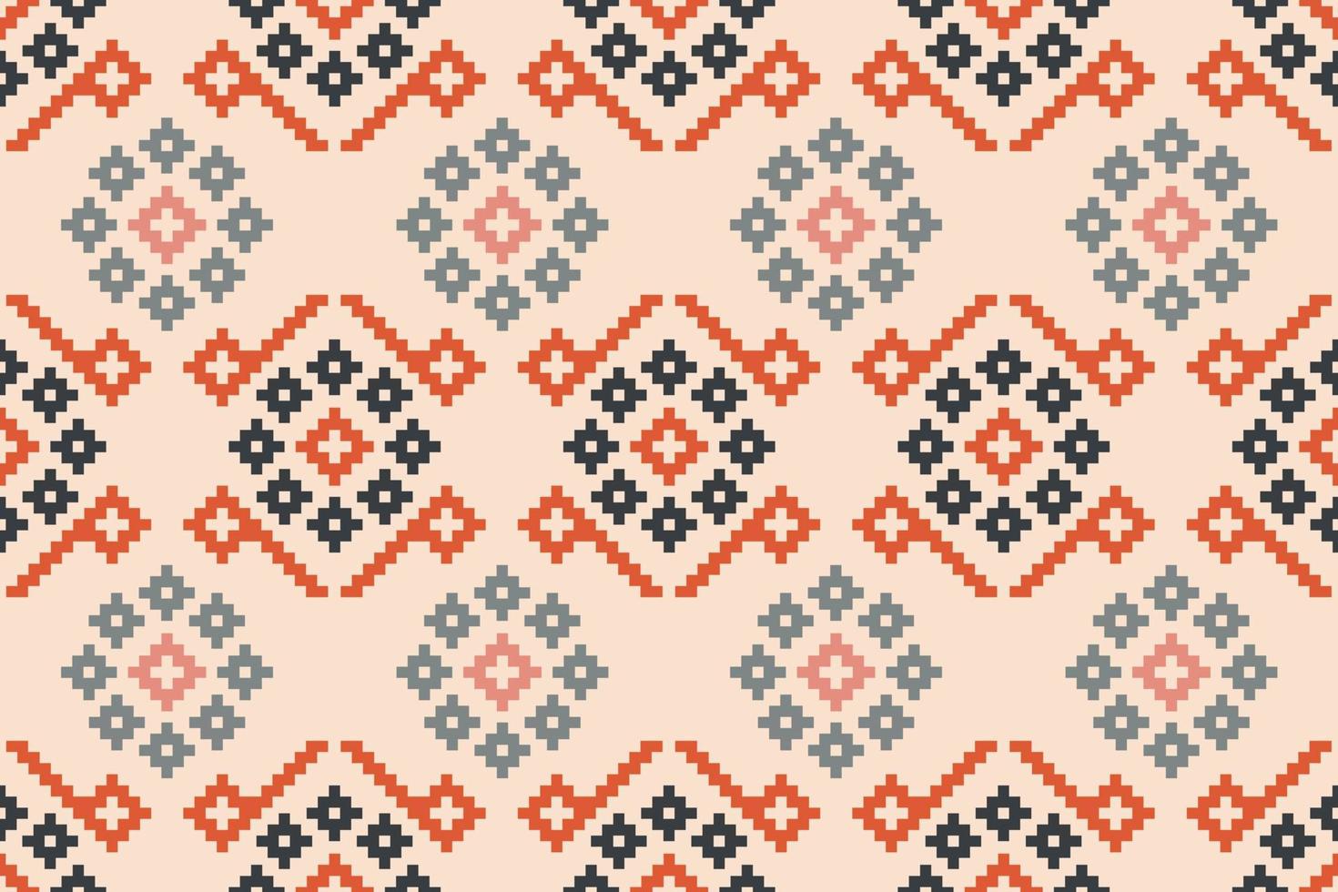 Ethnic geometric fabric pattern Cross Stitch.Ikat embroidery Ethnic oriental Pixel pattern brown cream background. Abstract,vector,illustration.For texture,clothing,wrapping,decoration,carpet. vector