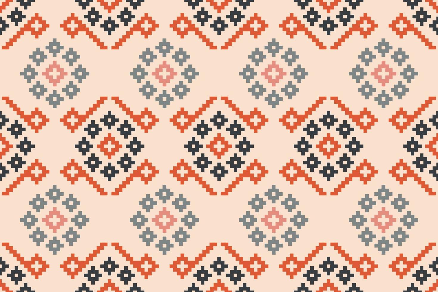 Ethnic geometric fabric pattern Cross Stitch.Ikat embroidery Ethnic oriental Pixel pattern brown cream background. Abstract,vector,illustration.For texture,clothing,wrapping,decoration,carpet. vector