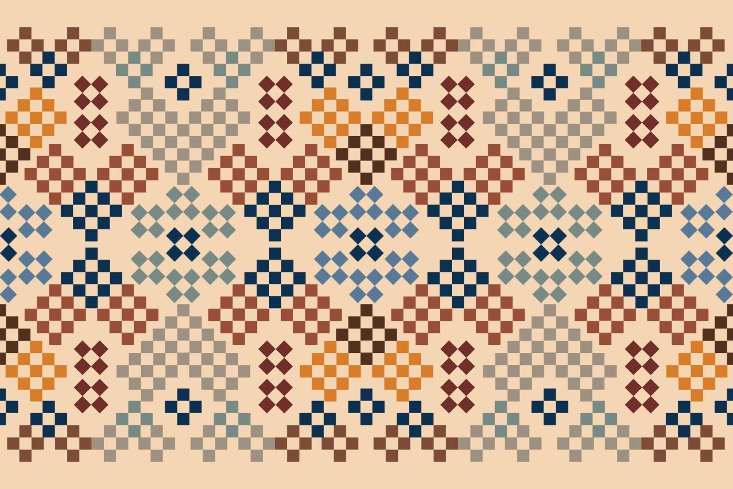 Ethnic geometric fabric pattern Cross Stitch.Ikat embroidery Ethnic oriental Pixel pattern brown cream background. Abstract,vector,illustration.For texture,clothing,wrapping,decoration,carpet. vector