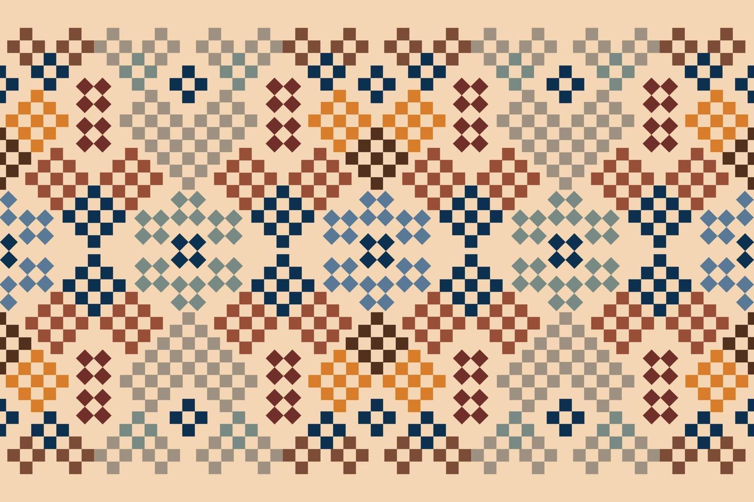 étnico geométrico tela modelo cruzar puntada.ikat bordado étnico oriental píxel modelo marrón crema antecedentes. resumen,vector,ilustración.para textura,ropa,envoltura,decoración,alfombra. vector