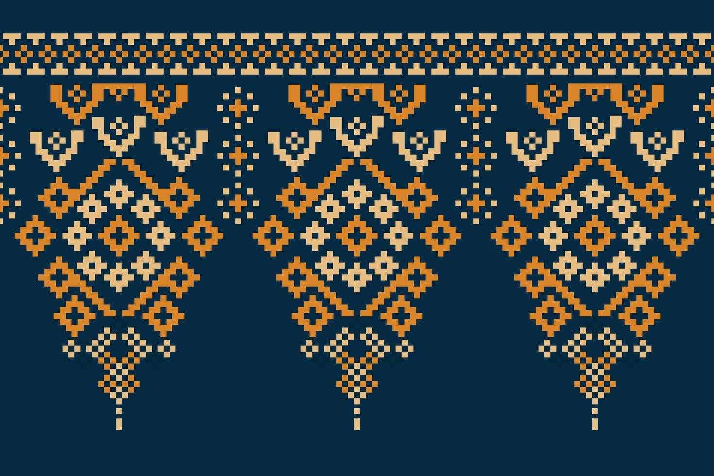 Ethnic geometric fabric pattern Cross Stitch.Ikat embroidery Ethnic oriental Pixel pattern navy blue  background. Abstract,vector,illustration.For texture,clothing,wrapping,decoration,carpet. vector