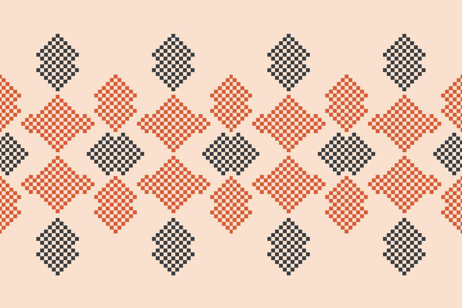 Ethnic geometric fabric pattern Cross Stitch.Ikat embroidery Ethnic oriental Pixel pattern brown cream background. Abstract,vector,illustration.For texture,clothing,wrapping,decoration,carpet. vector