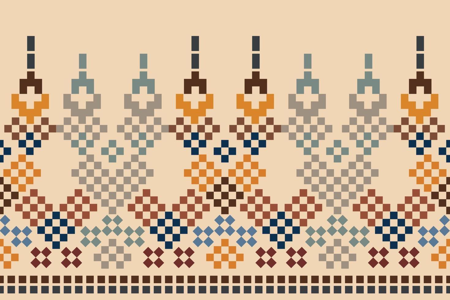 Ethnic geometric fabric pattern Cross Stitch.Ikat embroidery Ethnic oriental Pixel pattern brown cream background. Abstract,vector,illustration.For texture,clothing,wrapping,decoration,carpet. vector