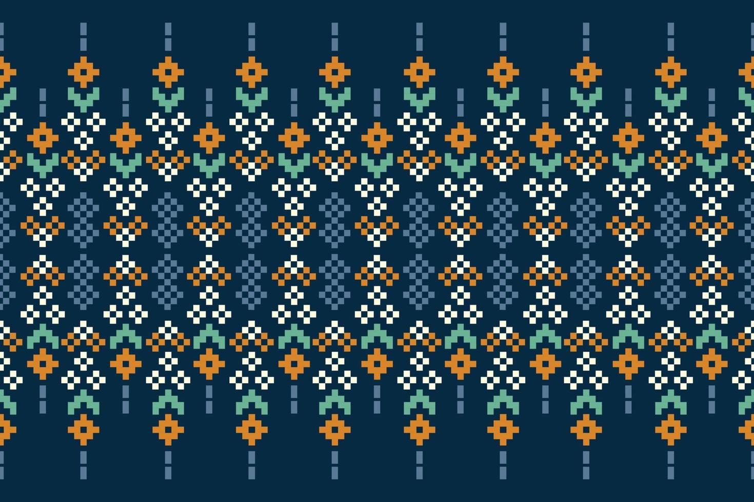 Ethnic geometric fabric pattern Cross Stitch.Ikat embroidery Ethnic oriental Pixel pattern navy blue  background. Abstract,vector,illustration.For texture,clothing,wrapping,decoration,carpet. vector