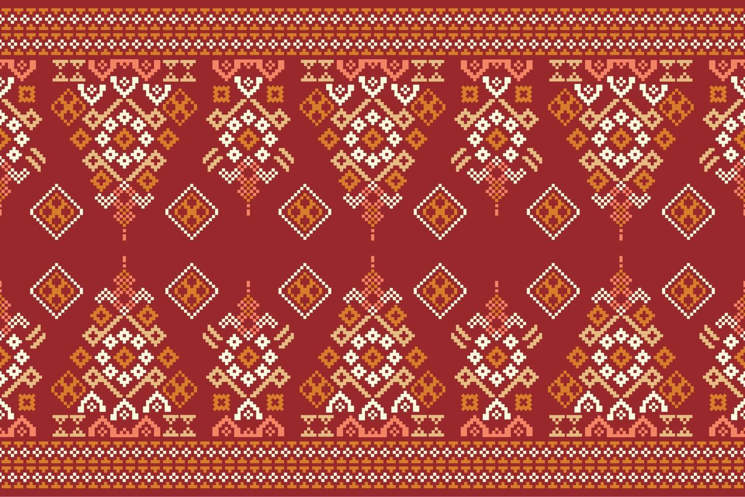 étnico geométrico tela modelo cruzar puntada.ikat bordado étnico oriental píxel modelo carmesí rojo antecedentes. resumen,vector,ilustración.para textura,ropa,envoltura,decoración,alfombra. vector