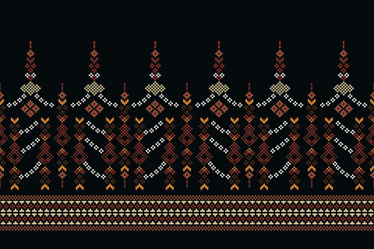 Ethnic geometric fabric pattern Cross Stitch.Ikat embroidery Ethnic oriental Pixel pattern dark black background. Abstract,vector,illustration.For texture,clothing,wrapping,decoration,carpet. vector