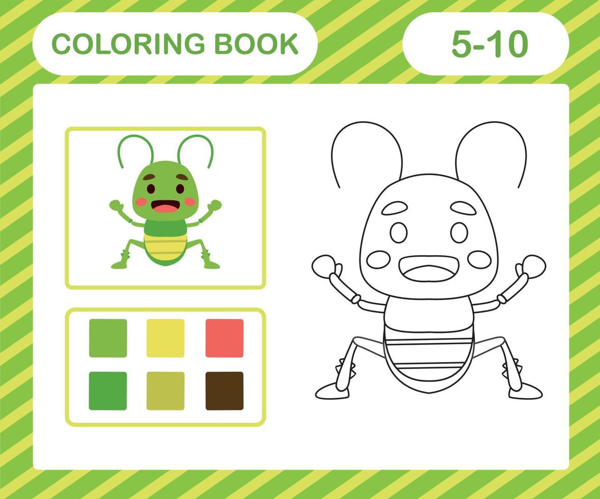 coloring book or page cartoon cute grasshopper,education game for kids age 5 and 10 Year Old vector