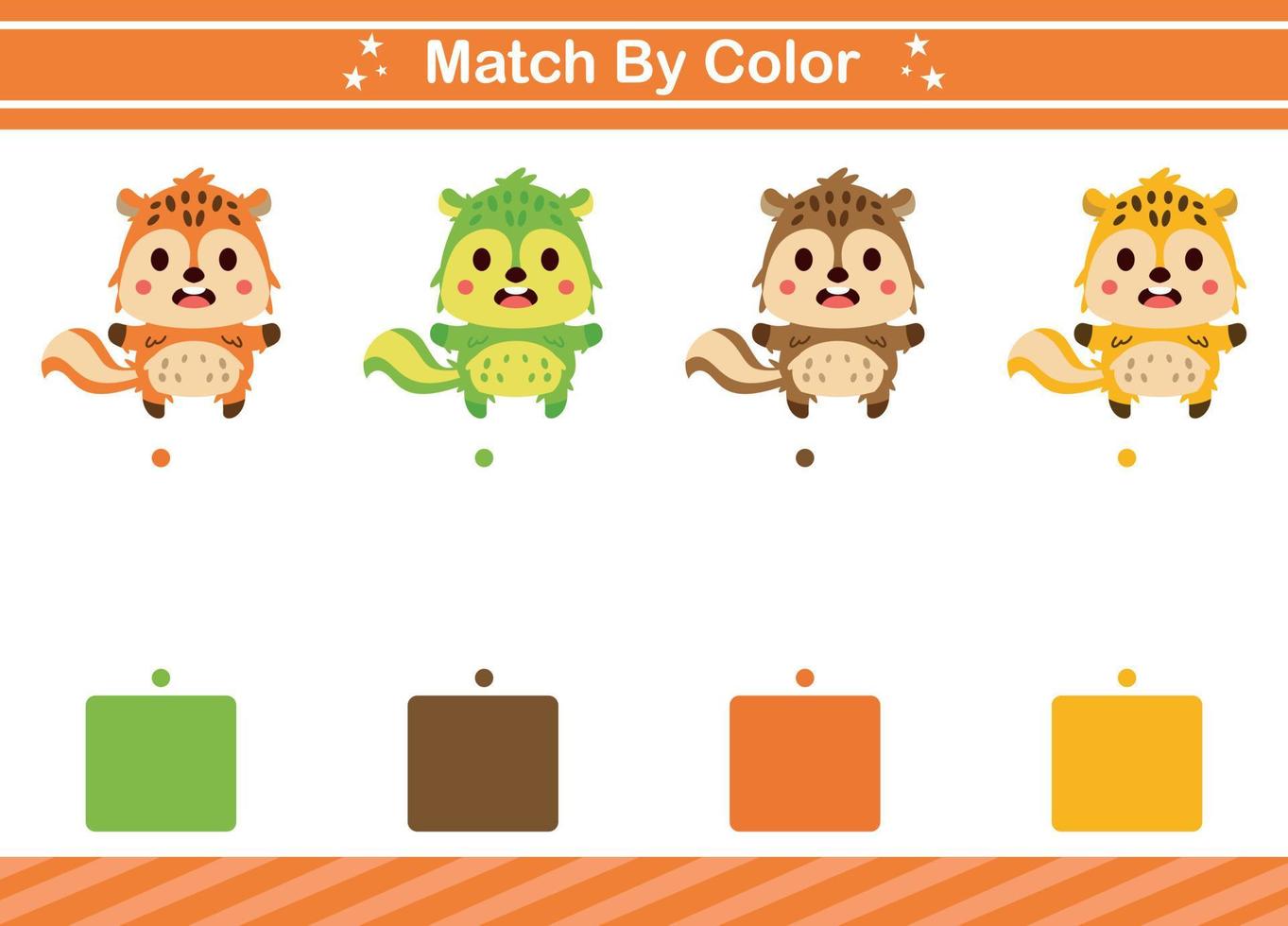 Match by color of animal Educational game for kindergarten Matching game for kids vector